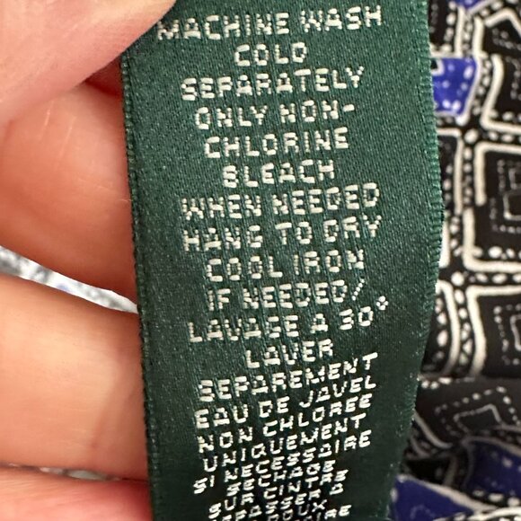 Lauren Ralph Lauren Faux Wrap Dress Size 12 Black Blue Geometric Print Career - Picture 7 of 8